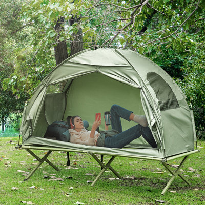 Outsunny Deluxe Multifunctional Folding Camping Cots for Adults Elevated Tent with Sleeping Bag Reviews Wayfair